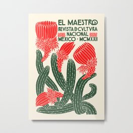 Vintage Cactus Design - El Maestro National Culture Magazine Metal Print | Flowers, Plants, Linocut, Cowboy, Modern, Vintage, Cacti, Typography, Garden, Desert 