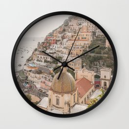 Positano Bliss Photo | Amalfi Coast Mountain Landscape In Pastel Color Art Print | Italy Travel Photography Wall Clock | View, Europe, Landscape, Italian, Pastel, Travel, Summer, Italy, Mountain, Hills 