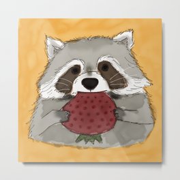 Strawberry Racoon Metal Print | Food, Ink, Digital, Character, Emastrations, Comic, Strawberry, Cute, Racoon, Illustration 