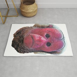 Bald Uakari Red Embarrassed Calvus Old Face Monkey Rug | Mammal, Looking, Head, Old, Red, Animal, Macaque, Hair, Painting, Ape 