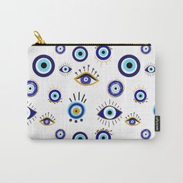 Evil Eye Carry-All Pouch | Contemporary, Graphicdesign, Wood, Fabric, Color, Blueandgold, Goldandblue, Spiritualdecor, Seeingeye, Metal 