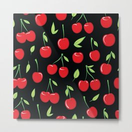 Cheerful cherry pattern. Colorful cherries on black Metal Print | Cherries, Pattern, Juicy, Black, Summer, Tree, Drawing, Berries, Berry, Sakura 