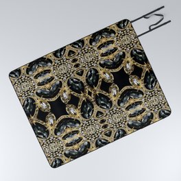  art deco jewelry bohemian champagne gold black rhinestone Picnic Blanket