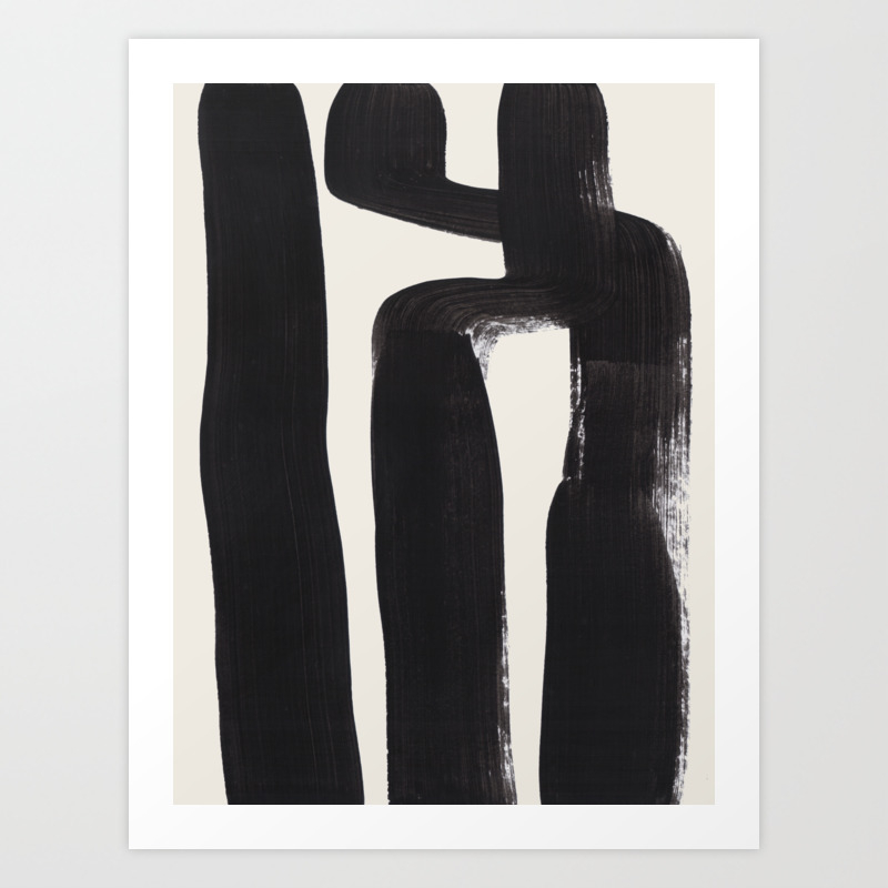 Mid Century Modern Minimalist Abstract Art Brush Strokes Black
