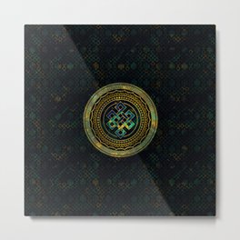 Marble and Abalone Endless Knot  in Mandala Decorative Shape Metal Print | Lucky, Chinese, Eternalknot, Oriental, Goodfortune, Graphicdesign, Samsara, Rebirth, Success, Gold 