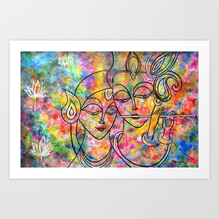 Radha Krishna Abstract Colorful Painting By Manjiri Kanvinde Art