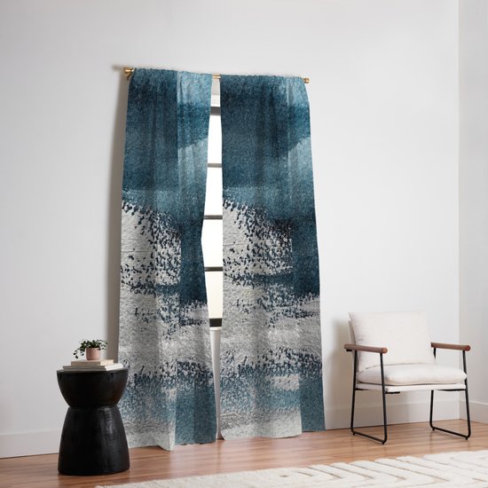 Navy Blue Silver Gray Abstract Painting Blackout Curtain By