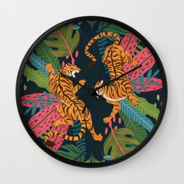 Jungle Cats - Roaring Tigers Wall Clock | Cat, Painting, Jungletiges, Cats, Curated, Jaguar, Tropical, Roaring, Junglecats, Animal 