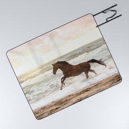 Horse Running Freedom Beach Picnic Blanket