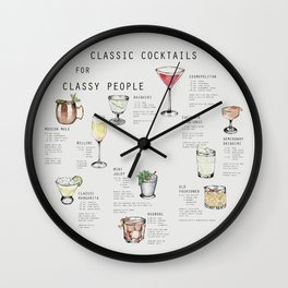 CLASSIC COCKTAILS FOR CLASSY PEOPLE Wall Clock | Illustration, Food, Mixed Media, Cocktails, Recipe, Collage, Drinks, Curated 