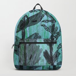 Nautical Green Black Hand Drawn Fish Octopus Sea Floral Backpack | Seafloral, Painting, Blackpaint, Abstract, Fish, Nautical, Algae, Floral, Sea, Seaflowers 
