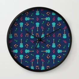 Acoustic Guitar And Music Notes Pattern Wall Clock