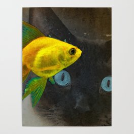Wishful Thinking - Cat and Fish Art By Sharon Cummings Poster