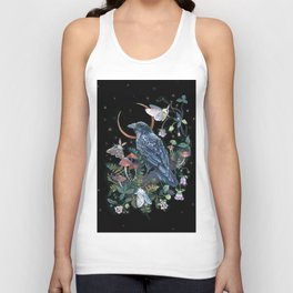 Moon Raven  Tank Top | Forest, Night, Woods, Stars, Botanical, Painting, Mushrooms, Magical, Crow, Moon 