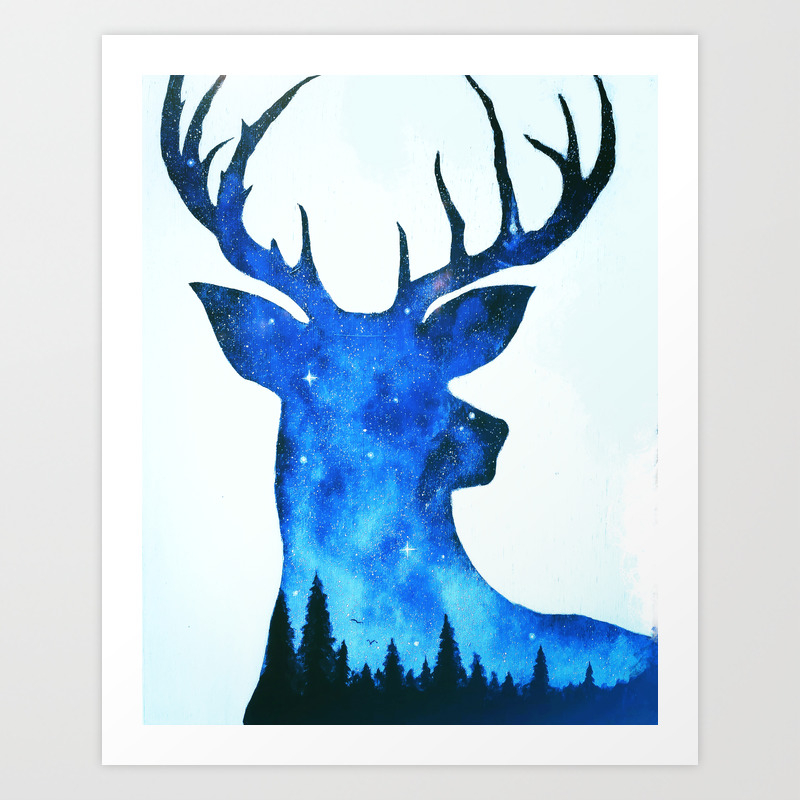 Spirit Deer Space Antlers Galaxy Stag Double Exposure