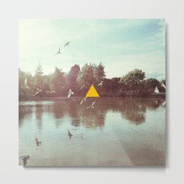 The Lake Metal Print | Birds, Triangle, Photo, Geometric, Film, Blue, Orange, Modern, Refelections, Landscape 