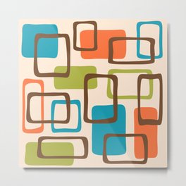 Mid Century Modern Abstract Squares Pattern 454 Metal Print | Mid, Vintage, Curated, Retro, Decorating, Atomic, Geometric, Olive, Cyan, Beige 