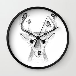 Deer with Butterflies Wall Clock | Animal, Black and White, Nature, Illustration 