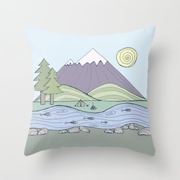 Camping in the Forest Throw Pillow