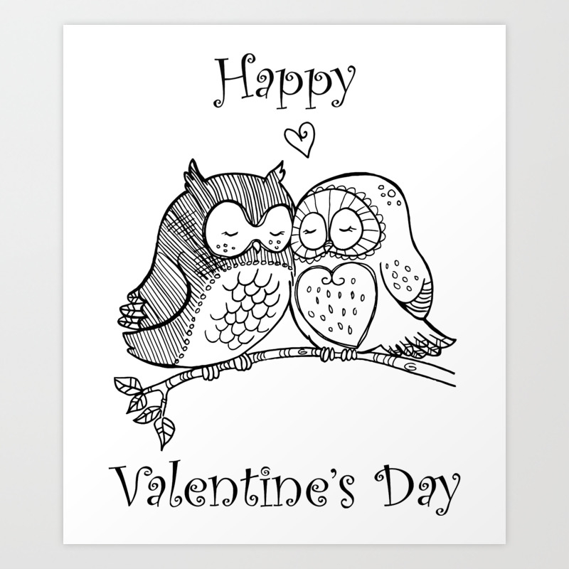 Cute Birds Love Couple Owl Romance Line Art Animals Male Female Valentine's  day February Holiday Romantic Hearts Transparent Hand Drawings Art Print by  Modern Art Creative | Society6
