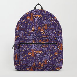 Foxes Playing in a Purple Forest Backpack | Birds, Animal, Whimsical, Mushroom, Woodland Nursery, Foxes, Leaves, Forest, Purple Fox, Woodland 