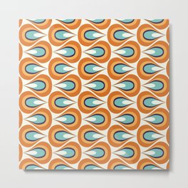 Retro Mid Century Modern Geometric Flame in Orange and Turquoise Metal Print | Pattern, Funky, Modish, Flame, Geometric, Turquoise, Midcenturymodern, Teardrop, Modern, Graphicdesign 