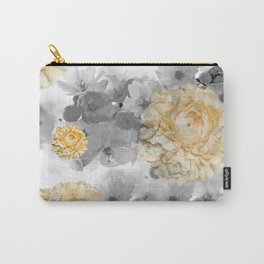 CHERRY BLOSSOMS AND YELLOW ROSES GRAY and WHITE Carry-All Pouch | Cherry, Vintagepattern, Saundramylesart, Plant, Roses, Cherryblossoms, Blossoms, Abstractroses, Yellow, Grayandyellow 