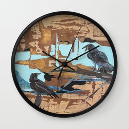 Romeo & Juliette Wall Clock | Wildlife, Collage, Nature, Ravens, Birds, Paper, Painting, Abstract, Crows 