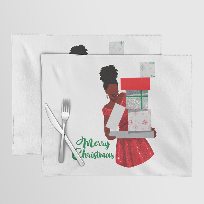 Merry Christmas Black African American Woman Gifts Placemat
