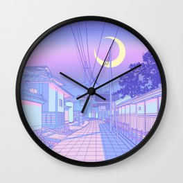 Kyoto Nights Wall Clock | Luna, 90S, Pastel, Manga, Tokyo, Mood, Aesthetic, Moon, Vaporwave, Drawing 