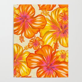 Pretty and Warm Tropical Hibiscus pattern Poster