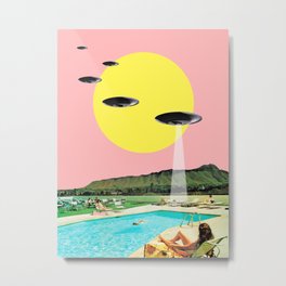 Invasion on vacation Metal Print | Summer, Sci-Fi, Surreal, Scifi, Collage, Ufo, Kitsch, Paradise, Aliens, Vintage 
