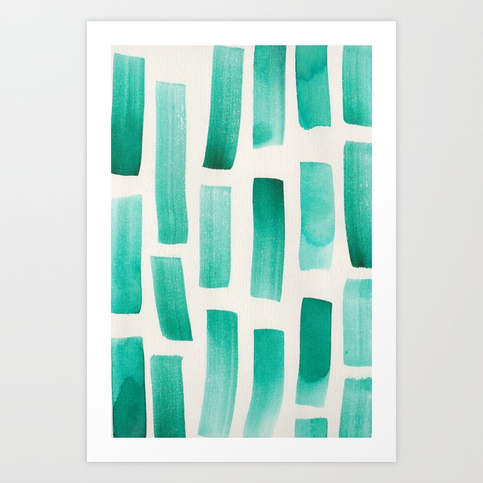 Stripe Forest Green 190213 Watercolour Abstract Painting Art
