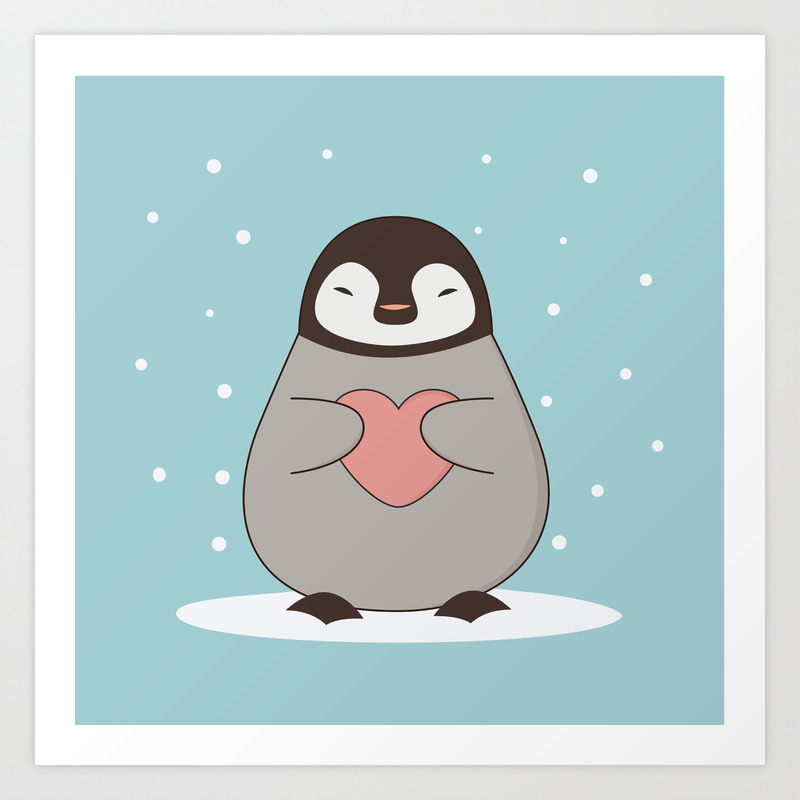 Kawaii Cute Penguin With A Heart Art Print by Wordsberry | Society6