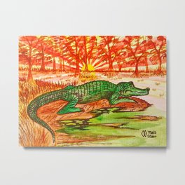 Alligator Swamp at Sundown Metal Print | Alligators, Wildlife, Sunrise, Painting, Reptile, Swamp, Animal, Sundown, Spanishmoss, Sunset 