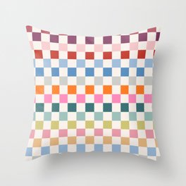 Checkered Retro Colorful Check Pattern Throw Pillow | Pink, Green, Graphicdesign, Yellow, Geometric, Check, Vintage, Chessboard, Digital, Rainbow 