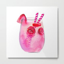Cocktail no 2 Metal Print | Pink, Drink, Cook, Alcohol, Painting, Curated, Watercolor, Cocktail, Cute, Party 