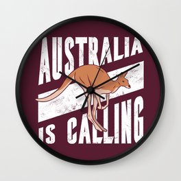 Awesome design featuring a kangaroo and the quote "Australia is calling".  Wall Clock | Native, Landscape, Australia, Wanderlust, Newest, Various, Kangaroo, Pattern, Graphicdesign, Vacation 