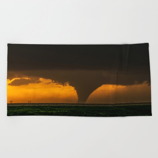 Silhouette - Large Tornado at Sunset in Kansas Beach Towel by seanramsey | Society6