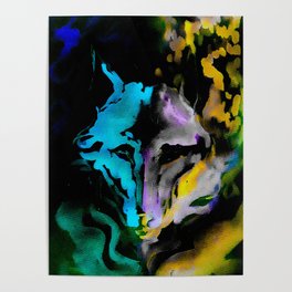 yellow and watergreen wolf Poster