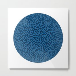 Turing Pattern Sphere (Blue) Metal Print | Sphere, Bluish, Morphogenesis, Alanturing, Patterns, Lightblue, Darkblue, Turingpatterns, Naturalpatterns, 3Dshape 