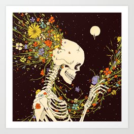 I Thought of the Life that Could Have Been Art Print | Drawing, Digital, Skull, Skeleton, Curated, Nature, Space, Flowers, Graphite, Existence 
