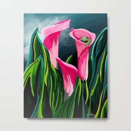 Peek-a-boo frog Metal Print | Painting, Leaves, Frog Art, Gift For Her, Nature, Dramatic, Leaf, Tree Frog, Summer, Cala Lilly Art 