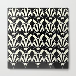 Art Deco Fans 1.3 Black Background Silver & Cream Metal Print | Elegant, Metallic, Nouveau, Black, Party, Pattern, Flapper, Gatsby, Art Nouveau, Luxury 