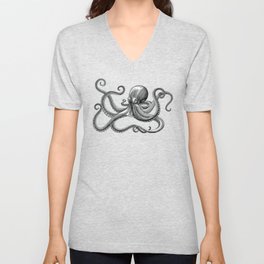 Octopus Black and White Unisex V-Ausschnitt