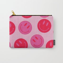 Large Bright Pink and Red Vsco Smiley Face - Preppy Aesthetic Carry-All Pouch | Pop Art, Smile, Graphic Design, Emoticon, Cheerful, Peace, Eye Catching, Cute, Trippy, Vibrant 