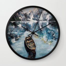 Italian Alps, snowy mountains, winter landscape by Luna Smith, LuArt Gallery Wall Clock | Lunasmith, Luart, Boat, Lake, Oil, Italy, Painting, Luna, Atthelake, Nature 