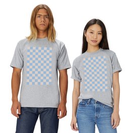Checkered Pattern Clear Sky Blue and Perfectly Pale Rose Pink T Shirt