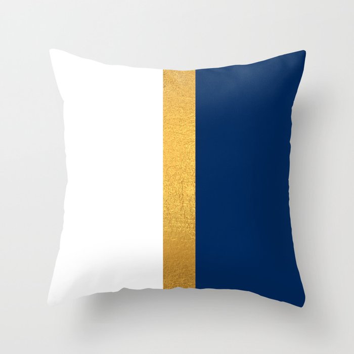 elegant faux gold, navy blue, white stripe Throw Pillow