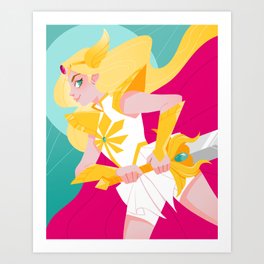She-Ra is Back Kunstdrucke | Yellow, Digital, 80S, Reboot, Bright, Teal, Sword, Cartoons, Drawing, Fanart 